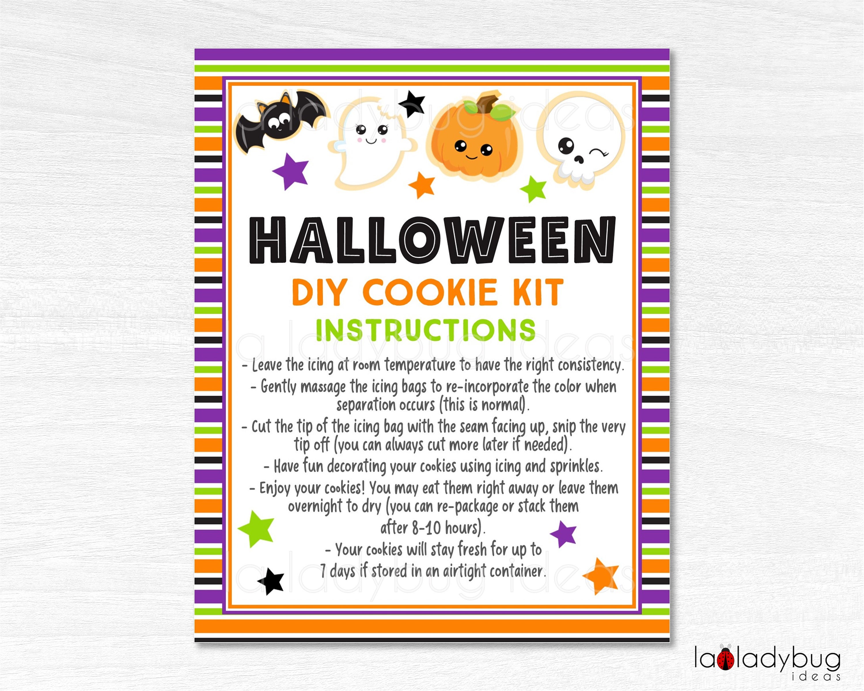 Halloween DIY Cookie kit Printable card. Halloween cookie kit instructions. Halloween Printable Instructions for DIY cookie kit.