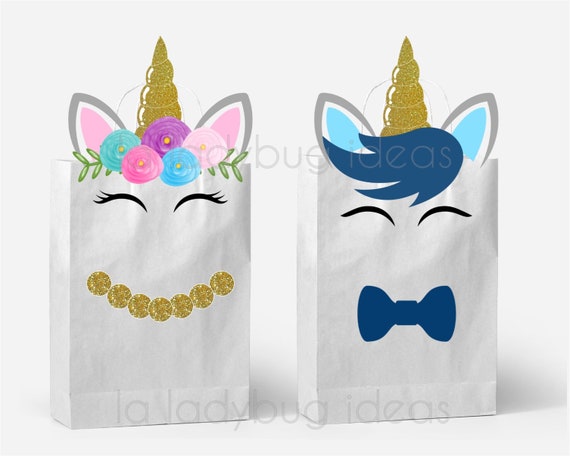 Printable Unicorn Favor Bags. DIY Unicorn Party Bags. Pink and Blue. PDF  File. Instant Download. Unicorn Party. Printable Unicorn Gift Bags. 