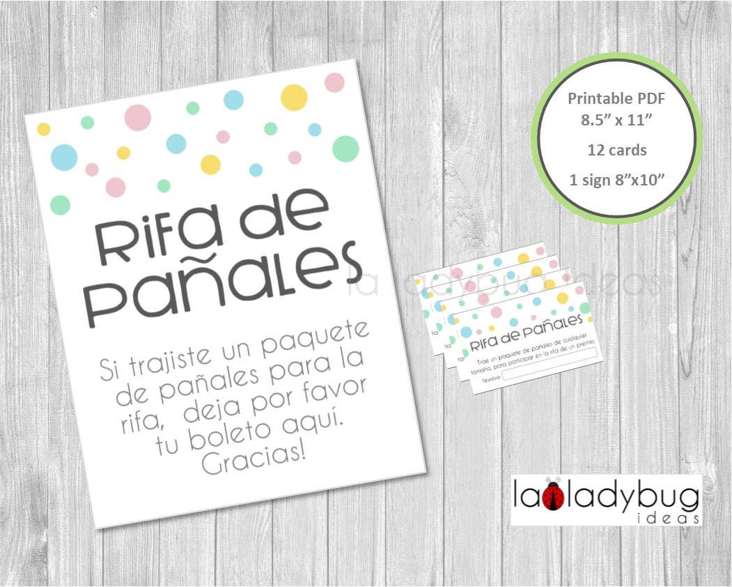 Diaper Raffle Game in Spanish. Printable . Rifa De Pañales 