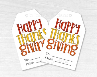 Happy Thanksgiving Gift Tags, Printable PDF (Instant Download)