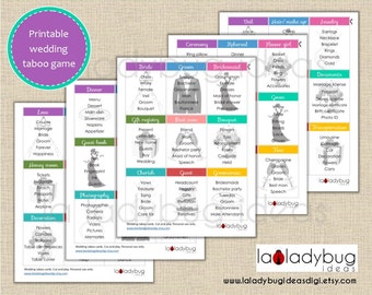 Bridal shower printable game. Wedding taboo game printable cards. Bachelorette party game cards. Instant download. PDF File, High resolution