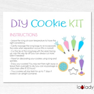 Druckbare Karte für DIY-Plätzchen-Kit-Anweisungen. Druckbare Anleitungskarte für DIY-Cookie-Kit. Cookie Kit Karte. Cookie Anleitungskarte.