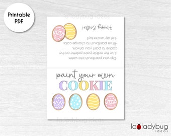 Easter Paint your own cookie Bag topper. Paint your own cookie directions card. Printable bag topper for Paint your own cookie treats.