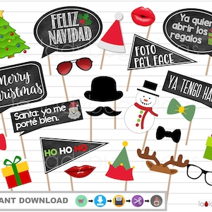 Rekwisieten voor kerstfotohokje. Afdrukbaar. DIY kerstballontoespraak voor foto's. Direct downloaden. Digitaal pdf-bestand. Hoge resolutie.