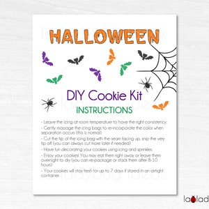 Halloween DIY cookie kit Printable card. Halloween Cookie kit instructions. Printable Instructions card for DIY cookie kit. Mini Cookie card