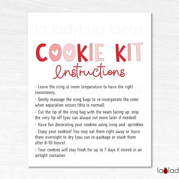 Valentine's Day DIY Cookie kit instructions. Valentine DIY cookie kit Printable card. Valentines Day Printable card for DIY cookie kit.
