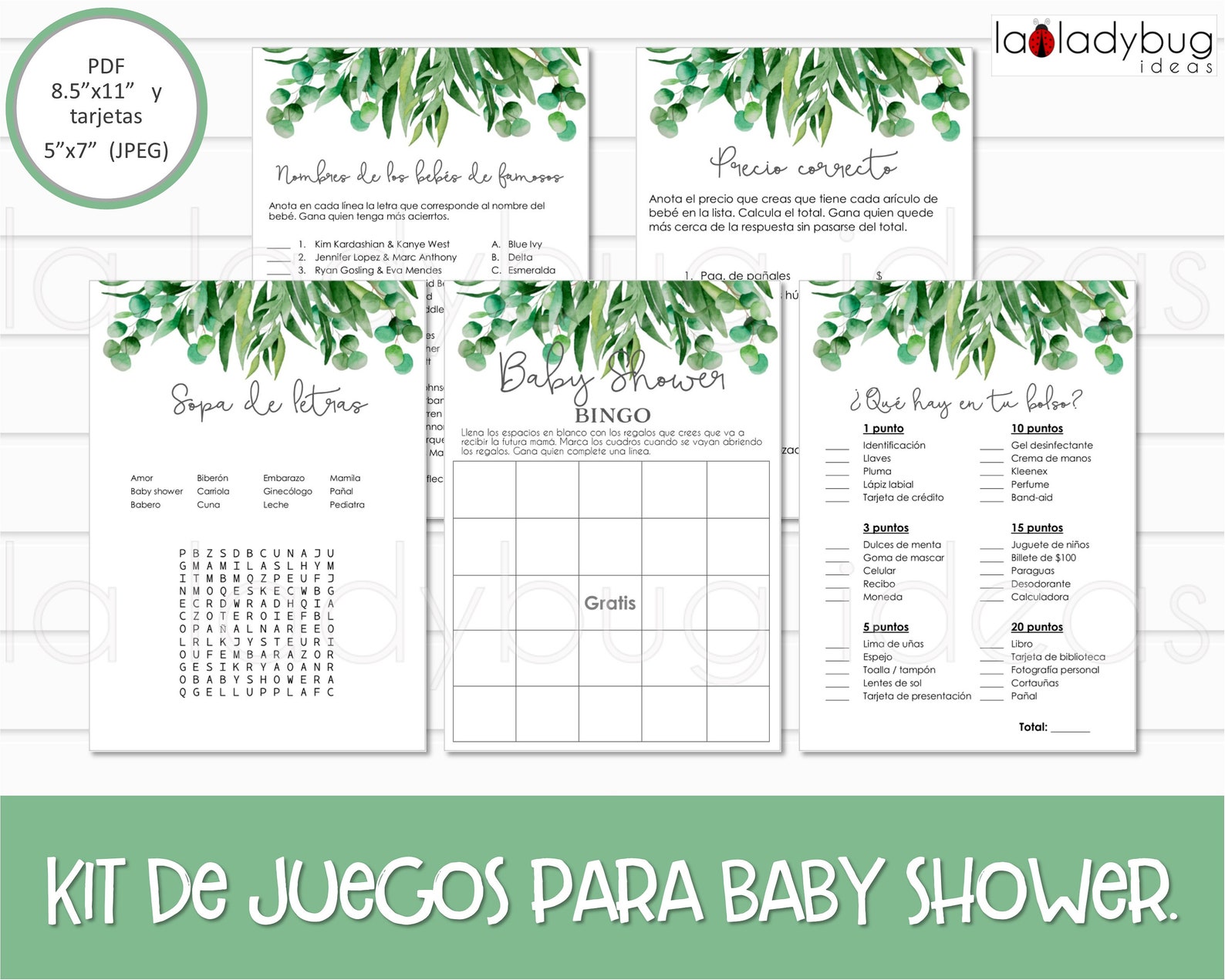 Juegos Para Baby Shower. Archivos PDF/JPEG Para Imprimir. 11 Juegos ...