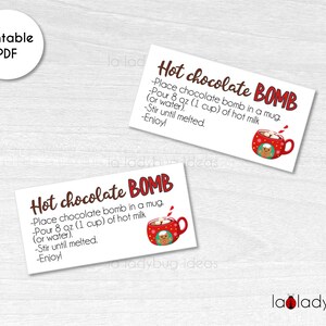 Hot Chocolate Bomb tags 8oz. Hot cocoa bomb instructions card. Printable tags for hot chocolate bombs. Instant download. Label for cocoa.