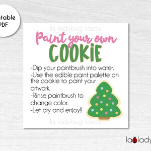 Paint your own cookie tag with instructions. Christmas tag for Paint your own cookie instructions. Paint your own cookie. Instant download.