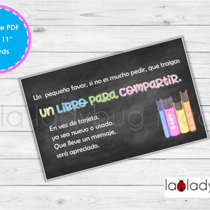 Tarjetas &quot;Trae un libro&quot; en español para imprimir. Baby shower o cumpleaños. PDF and JPEG files, Instant download. Book request in Spanish.