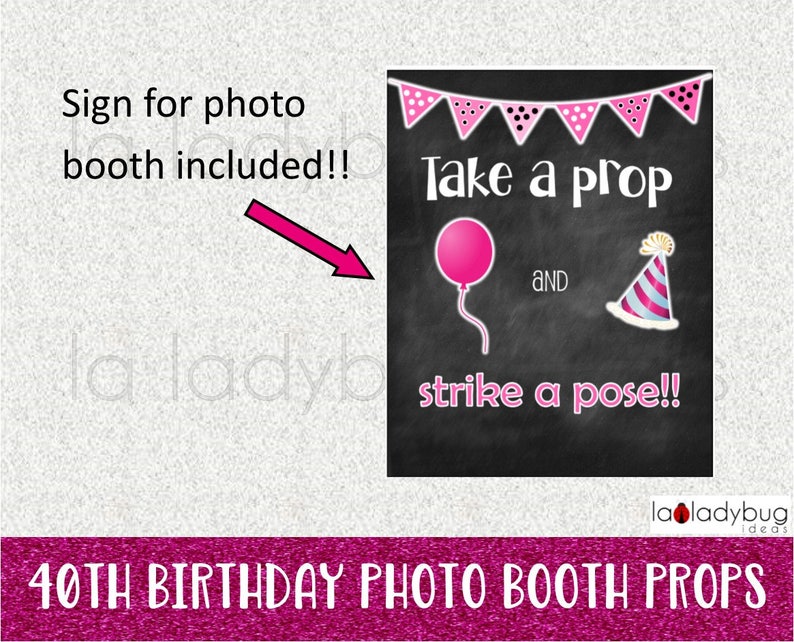 40th Birthday photo booth props. Printable. DIY Forty birthday party props for pictures. Instant download. PDF Digital file. High resolution image 2