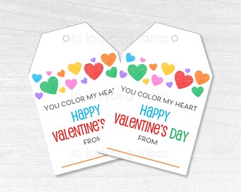 Valentine's Day Gift Tags. Gift Tags for Valentine's Day. Printable PDF. Instant Download. Valentines day gift tag. You color my heart tag