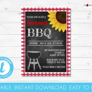 Backyard BBQ invitation. Backyard Bbq party invitation. Editable template. BBQ party invitation. BBQ invitation. Download, edit and print.