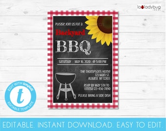 Backyard BBQ invitation. Backyard Bbq party invitation. Editable template. BBQ party invitation. BBQ invitation. Download, edit and print.