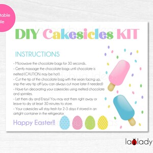 DIY Cakesicles kit instructions card. Easter. Printable Instructions card for DIY cakesicles kit. Cakesicles kit card Printable instructions