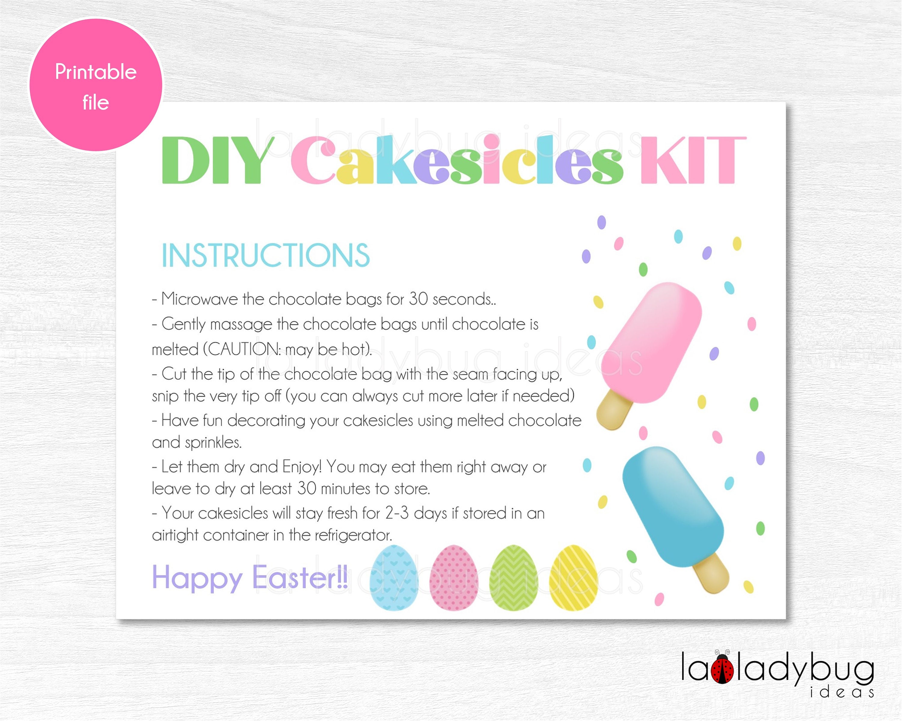 DIY Cakesicles Kit Instructions Card. Easter. Printable Etsy