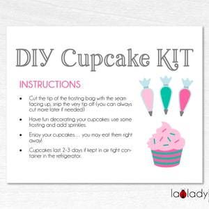 DIY Cupcake kit Printbare kaart Roze en turkoois. Instructies voor het cupcakepakket. Afdrukbare instructies voor het DIY-cupcakepakket. Directe download.
