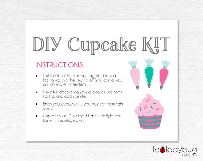 DIY Cupcake Kit Printable Card Pink and Turquoise. Cupcake Kit - Etsy
