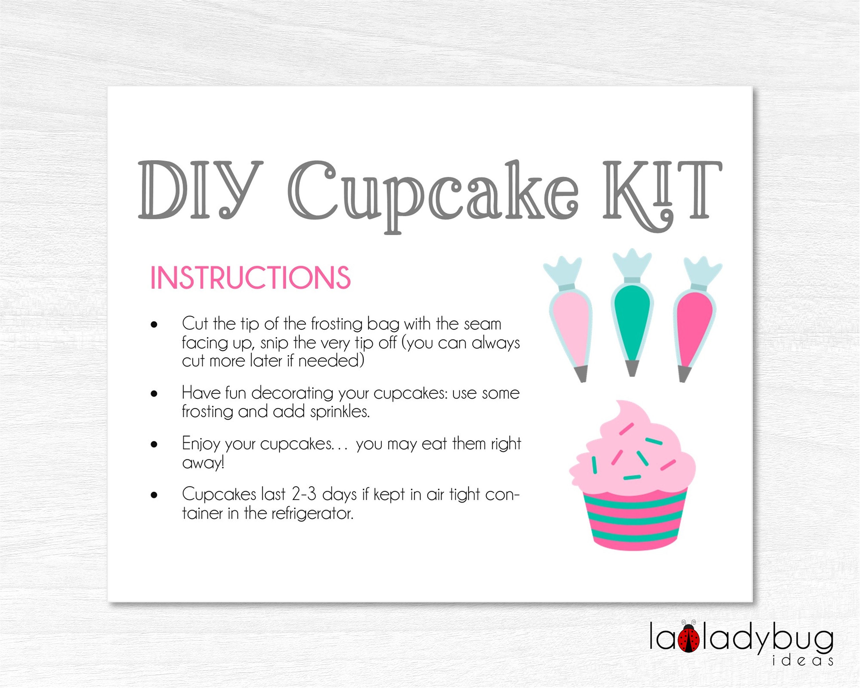 DIY Cupcake Kit Printable Card Pink and Turquoise. Cupcake Kit - Etsy