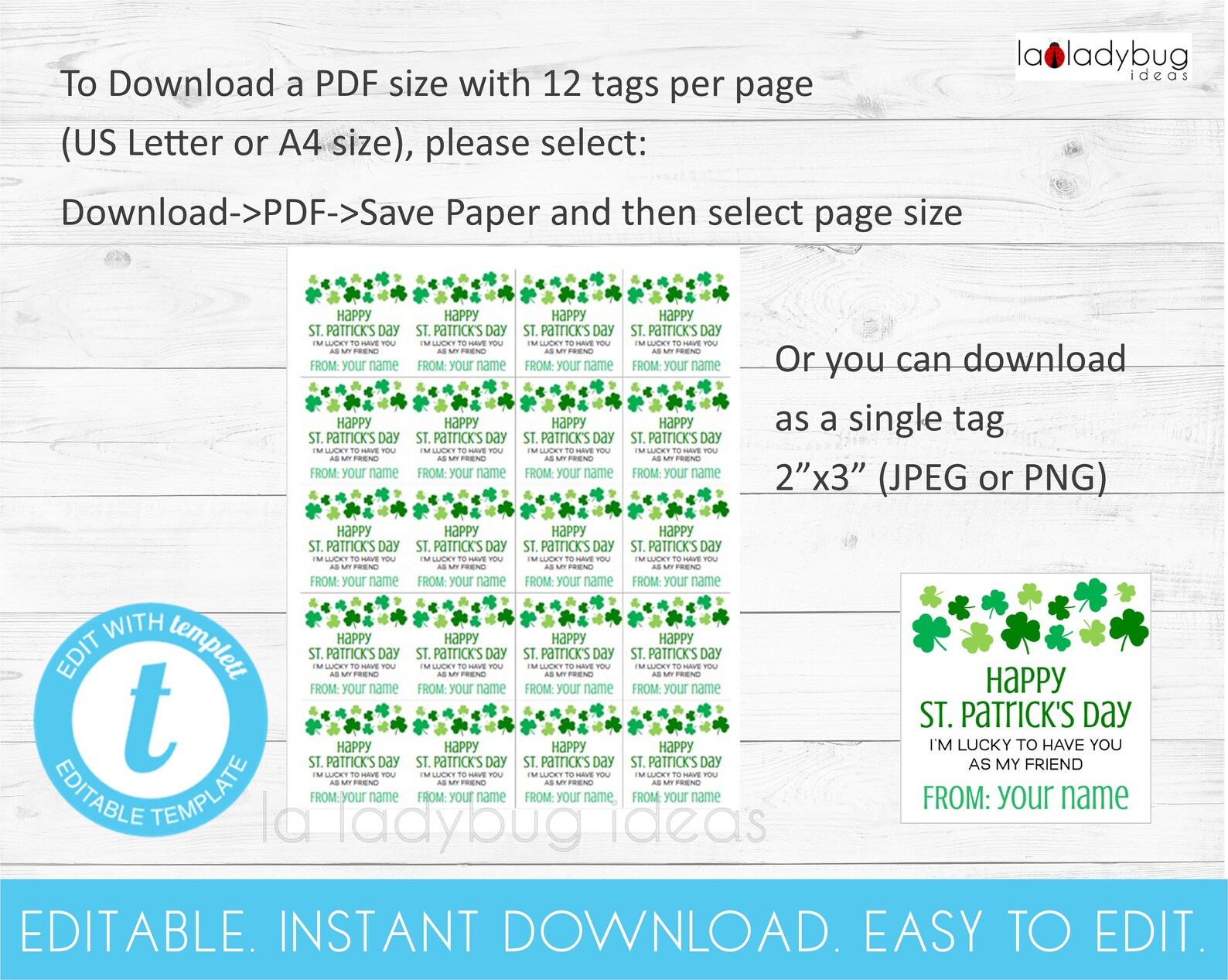 Editable St. Patricks Day Gift Tags. Printable St. Patricks - Etsy