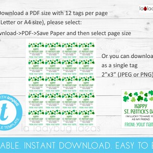 Editable St. Patrick's Day Gift Tags: Printable Lucky Cards (PDF) - Etsy