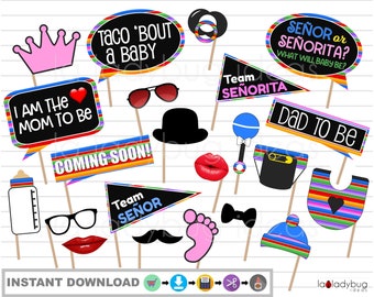 Fiesta Baby Shower Photo Booth Props, Printable PDF