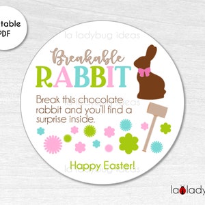 Breakable chocolate rabbit tag. Breakable bunny printable tag. Printable tags breakable chocolate rabbit. Breakable Easter rabbit chocolate