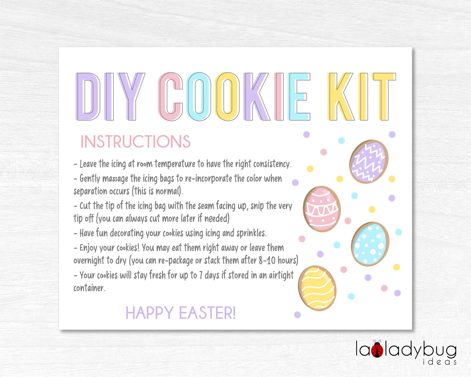 Easter DIY Cookie Kit Instructions. Printable Instructions Etsy
