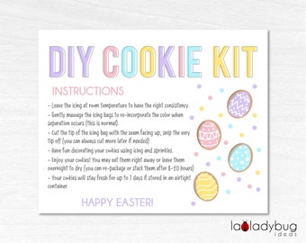 Easter DIY Cookie kit instructions. Printable Instructions card for DIY cookie kit. Easter Cookie kit card Printable file for instructions.