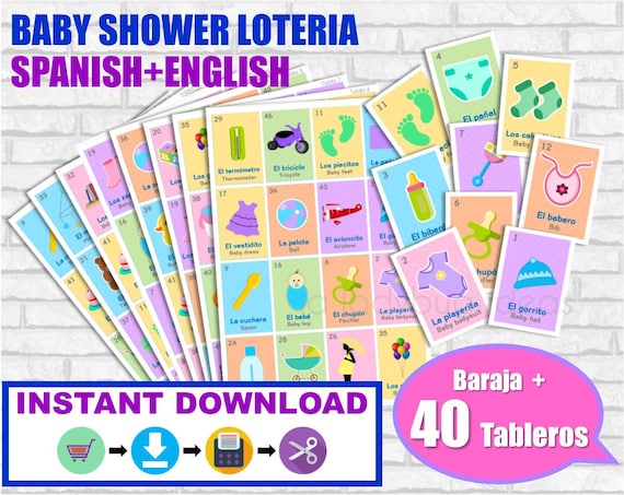 Loteria Baby Shower Ingles Y Espanol Juego Para Baby Shower Etsy
