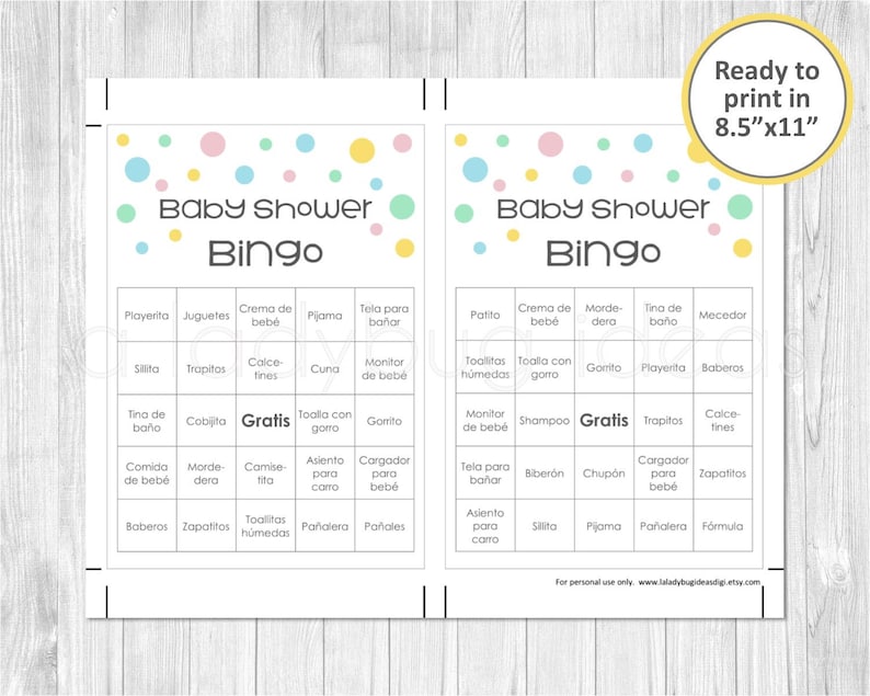 Baby Shower Bingo Cards in Spanish. Printable. Baby Shower - Etsy