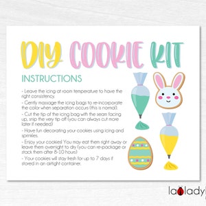 Instructions pour le kit de biscuits DIY de Pâques. Carte d'instructions imprimable pour kit de biscuits DIY. Carte du kit de biscuits de Pâques Fichier imprimable pour les instructions.