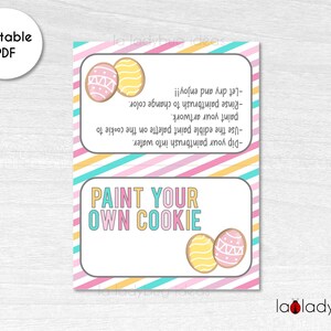 Paint your own cookie Bag topper. Easter Paint your own cookie directions card. Printable bag topper for Paint your own cookie treats.