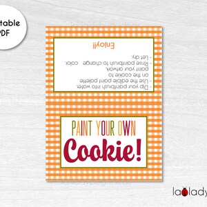 Paint your own cookie Bag topper Thanksgiving. Paint your own cookie directions card. Printable bag topper for Paint your own cookie treats.