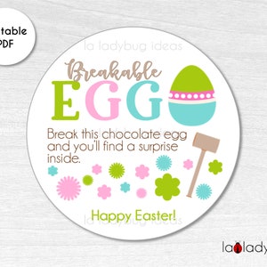 Breakable egg tag. Breakable chocolate egg printable tag. Printable tags for breakable chocolate egg. Happy Easter. Instant Download file.