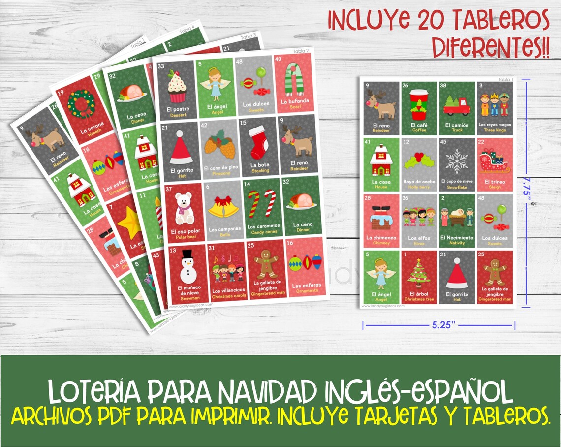 Lotería Navidad Ingles Y Español. Juego Para Navidad. PDF Para Etsy