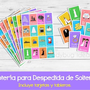 Loteria para despedida de soltera. Juego de lotería para despedida de soltera. Spanish bingo for bridal shower. Juegos para despedida