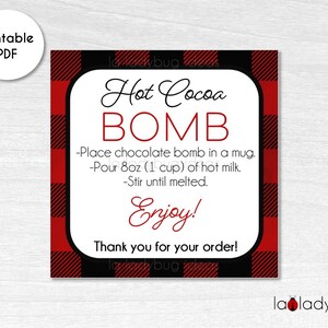 Hot Cocoa Bomb tag. Hot Chocolate bomb instructions card. Printable tags for hot Cocoa bombs. Instant download. Square label for cocoa.