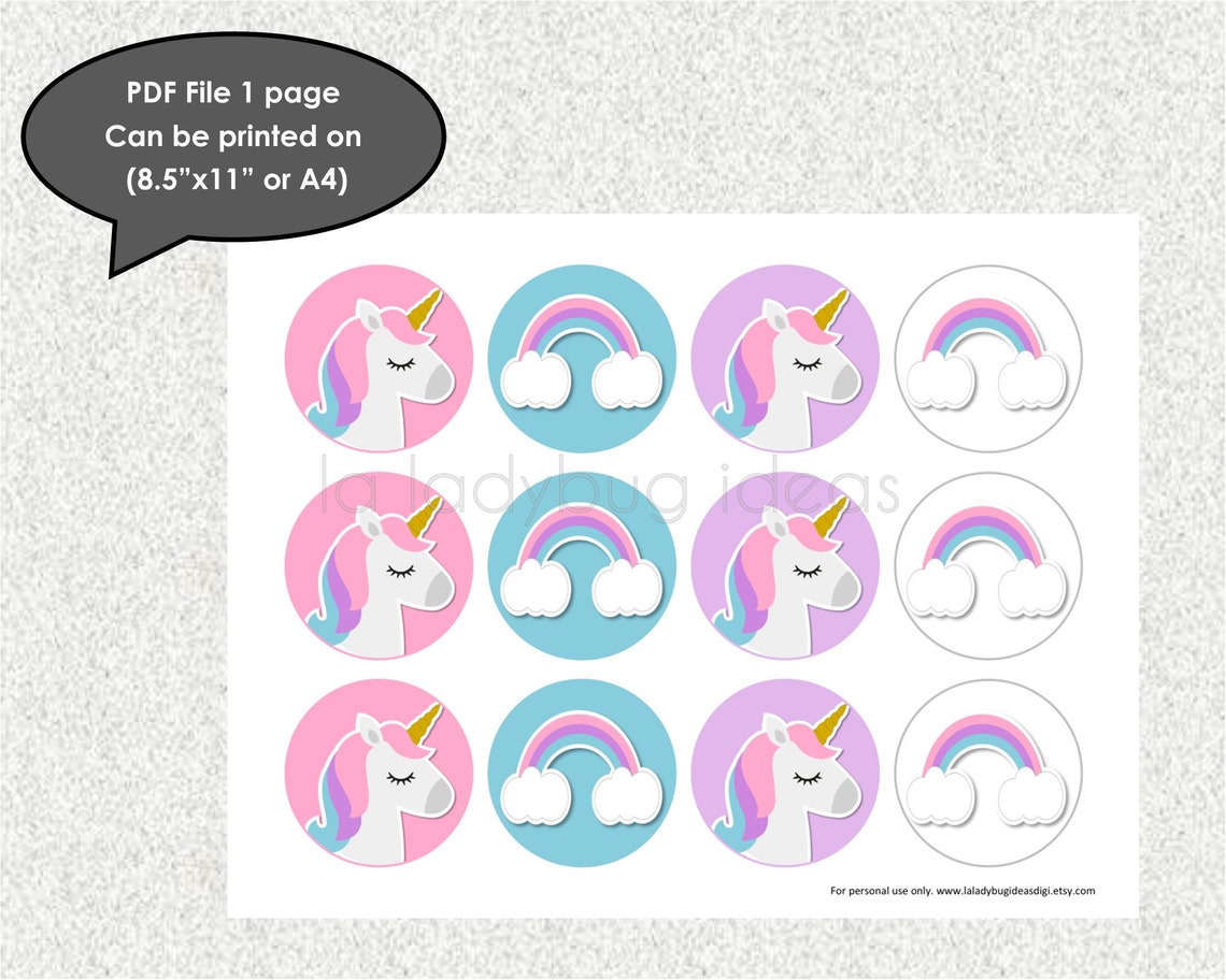 Unicorn Printable Cupcake Toppers. Unicorn Cupcake Toppers | Etsy