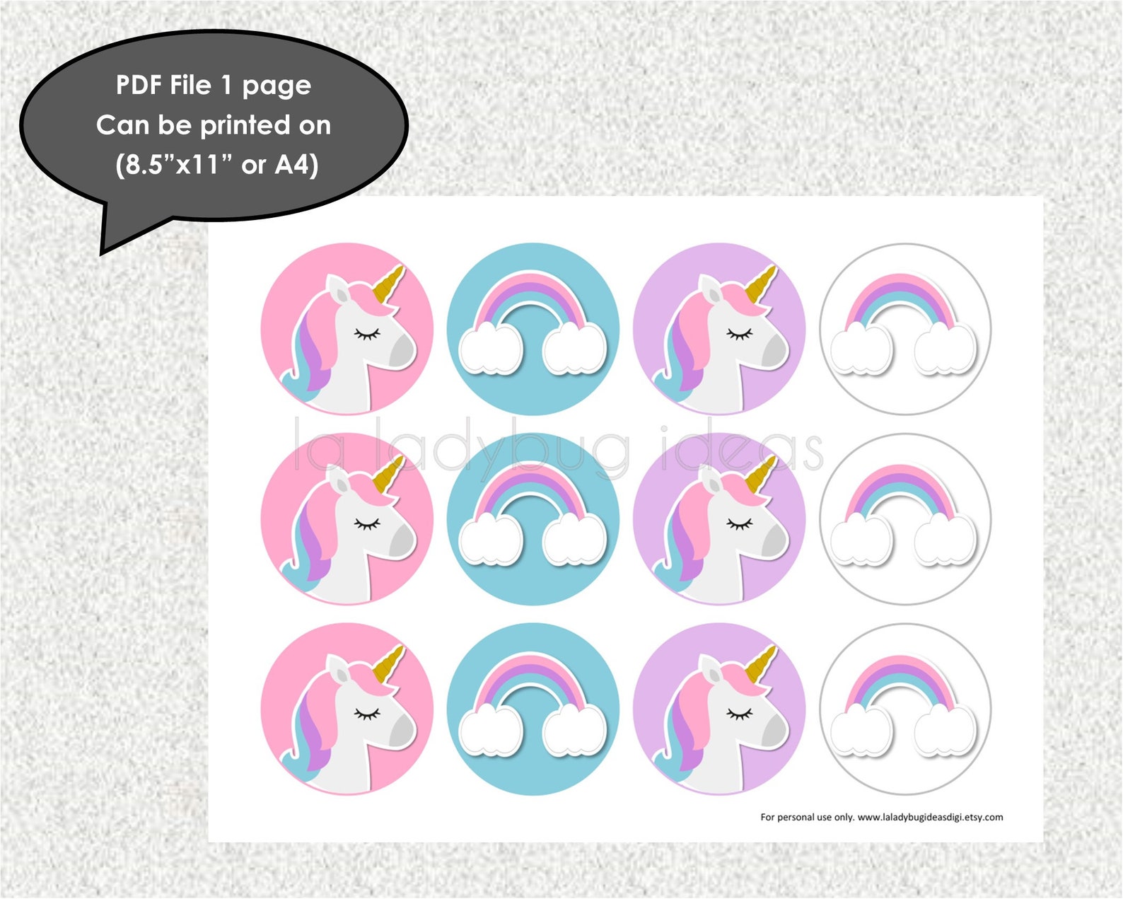 Unicorn printable cupcake toppers. Unicorn cupcake toppers | Etsy