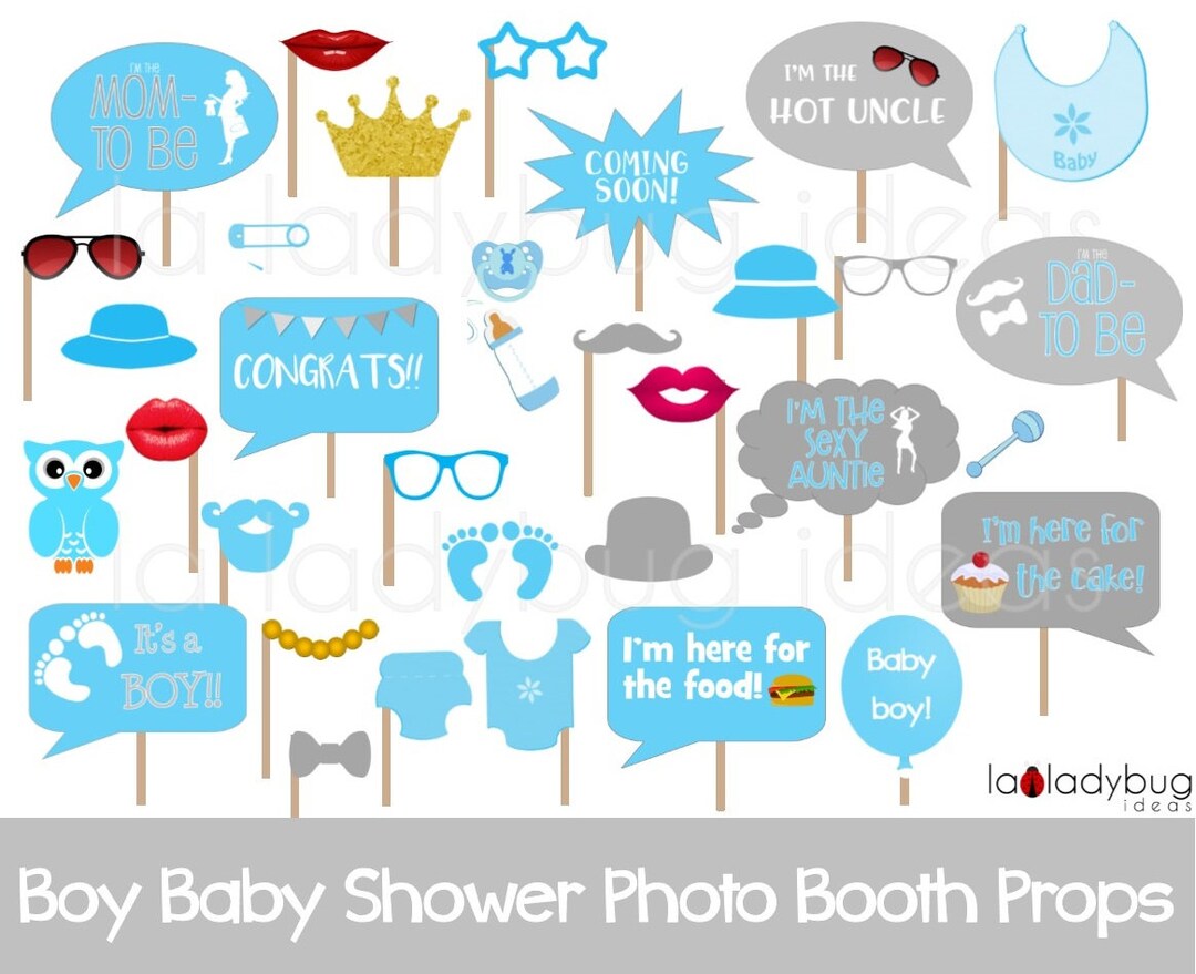 Boy Baby Shower Photo Booth Props. Printable. Blue and Gray. DIY Baby ...