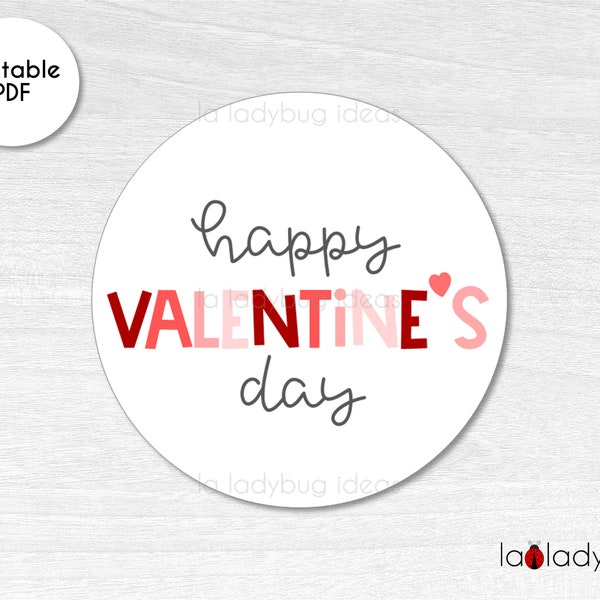 Happy Valentines sticker. Valentines day printable sticker. Happy Valentines Day round tag. Valentines printable stickers. Instant download