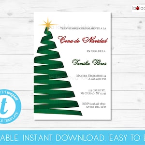 Convite Fiesta de Navidad Editável. Convite para celebração de Natal em espanhol. Cartão de Natal digital para impressão. Tarjeta Navideña.