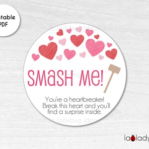 Break me tag. Breakable heart chocolate tag. Printable tags for breakable chocolate heart. Break me printable tag. Instant download
