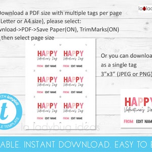 Printable Valentines Tags. Printable Valentines Day Gift Tags. Editable ...