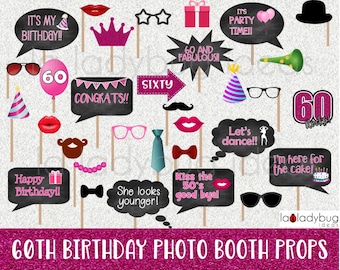 Accesorios para fotomatón de 60 cumpleaños, decoración imprimible para fiestas (PDF)