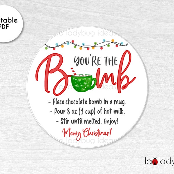 Hot Cocoa Bomb tag. Hot chocolate bomb tag. Printable tags for hot chocolate bombs. Instant download. Sticker for cocoa. Merry Christmas