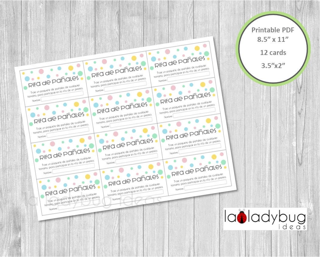 Rifa De Pañales Tarjetas Y Letrero. Printable Diaper Raffle 