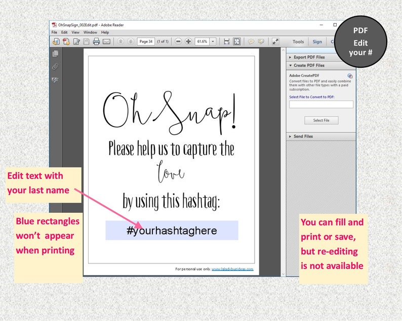 Oh Snap Printable Sign. Editable. Modern Wedding Sign. PDF | Etsy