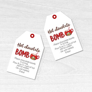 Hot cocoa bomb Tags. Hot chocolate bomb instructions card. Printable PDF. Instant Download. Hot cocoa bomb gift tags with instructions.
